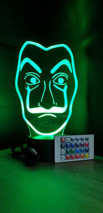 Lampe led 3D Masque La Casa de Papel, veilleuse, idée cadeau, déco, illusion, chevet