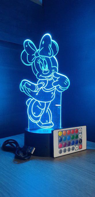 Lampe led 3D Minnie, dessin animé, veilleuse, déco, chambre, illusion, chevet, éclairage
