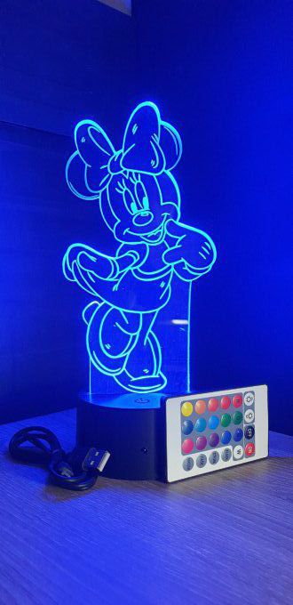 Lampe led 3D Minnie, dessin animé, veilleuse, déco, chambre, illusion, chevet, éclairage