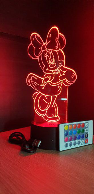 Lampe led 3D Minnie, dessin animé, veilleuse, déco, chambre, illusion, chevet, éclairage