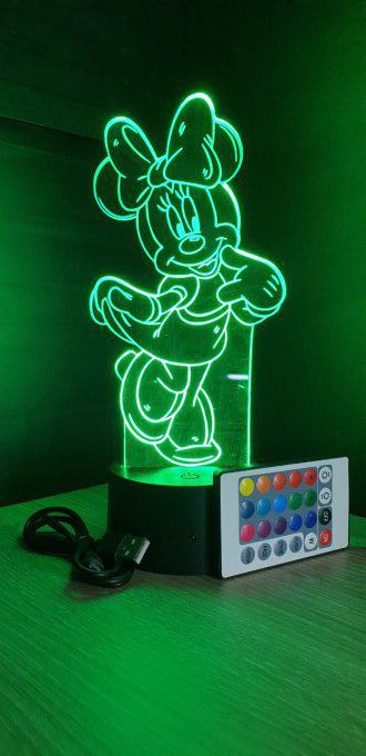 Lampe led 3D Minnie, dessin animé, veilleuse, déco, chambre, illusion, chevet, éclairage