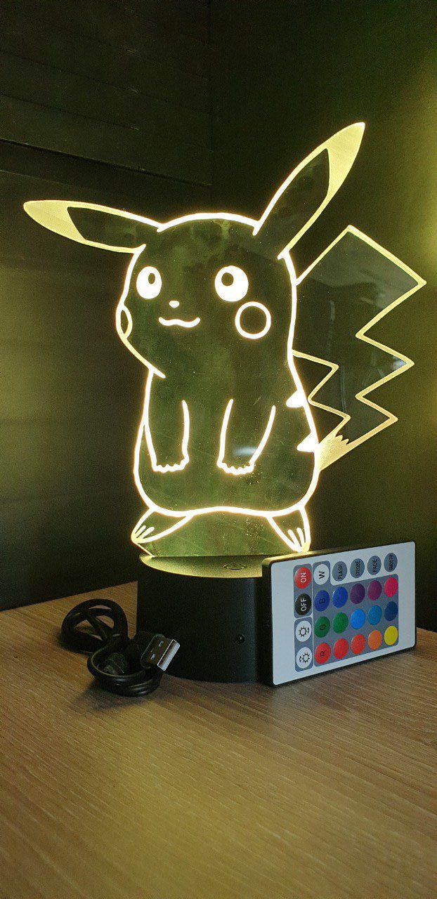 Lampe led 3D Pikachu, Pokemon, dessin animé, veilleuse, cadeau original, personnalisable
