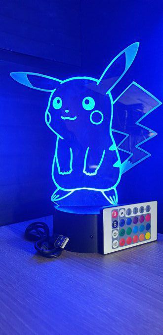 Lampe led 3D Pikachu, Pokemon, dessin animé, veilleuse, cadeau original, personnalisable
