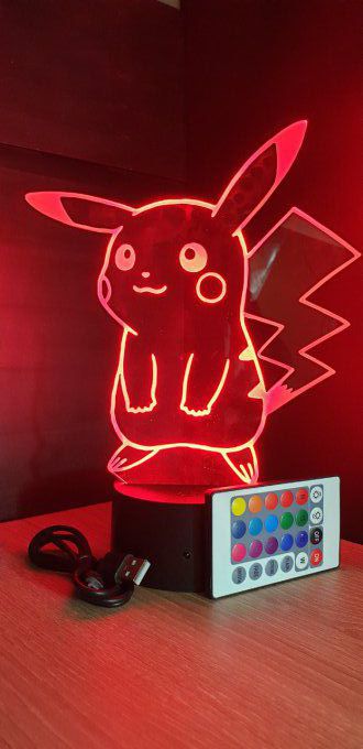 Lampe led 3D Pikachu, Pokemon, dessin animé, veilleuse, cadeau original, personnalisable