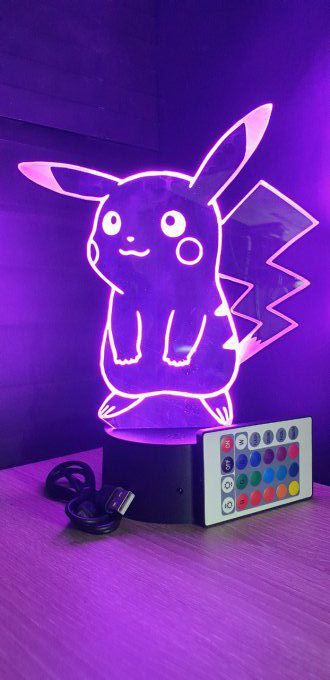 Lampe led 3D Pikachu, Pokemon, dessin animé, veilleuse, cadeau original, personnalisable