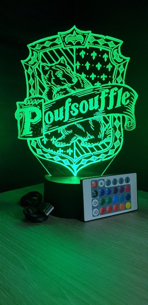 Lampe led 3D Poufsouffle, Harry potter, film, veilleuse, chevet