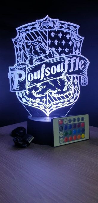 Lampe led 3D Poufsouffle, Harry potter, film, chevet, veilleuse, idée cadeau, déco, illusion