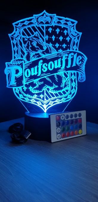 Lampe led 3D Poufsouffle, Harry potter, film, chevet, veilleuse, idée cadeau, déco, illusion