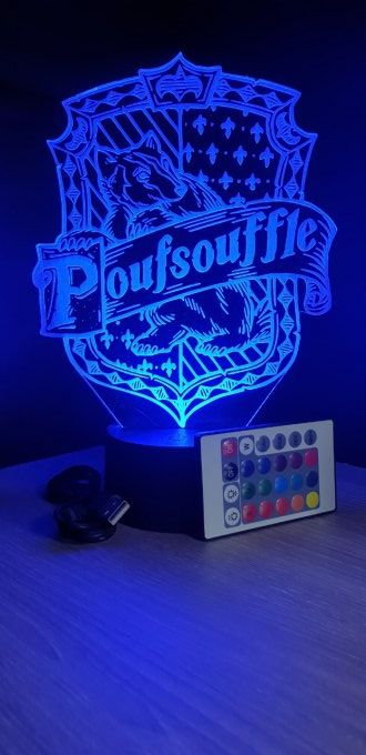 Lampe led 3D Poufsouffle, Harry potter, film, chevet, veilleuse, idée cadeau, déco, illusion