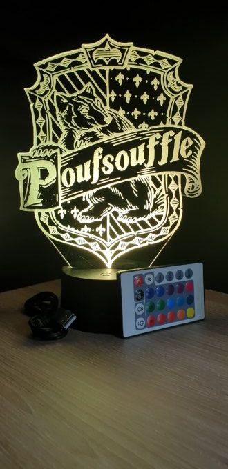 Lampe led 3D Poufsouffle, Harry potter, film, chevet, veilleuse, idée cadeau, déco, illusion
