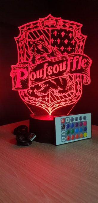 Lampe led 3D Poufsouffle, Harry potter, film, chevet, veilleuse, idée cadeau, déco, illusion