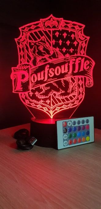 Lampe led 3D Poufsouffle, Harry potter, film, veilleuse, chevet, déco