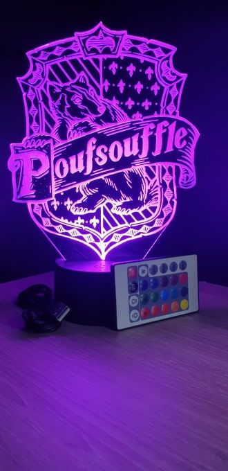 Lampe led 3D Poufsouffle, Harry potter, film, chevet, veilleuse, idée cadeau, déco, illusion