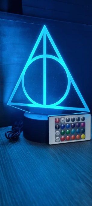 Lampe led 3D Relique de la mort, Harry potter, film, chevet, veilleuse, idée cadeau, déco, illusion