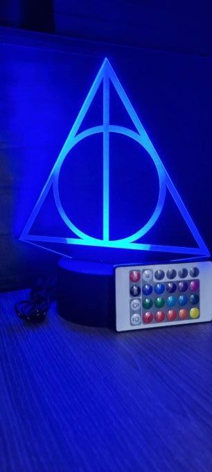 Lampe led 3D Relique de la mort, Harry potter, film, chevet, veilleuse, idée cadeau, déco, illusion