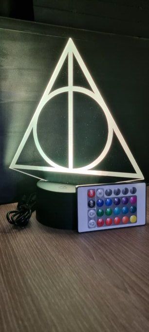 Lampe led 3D Relique de la mort, Harry potter, film, chevet, veilleuse, idée cadeau, déco, illusion