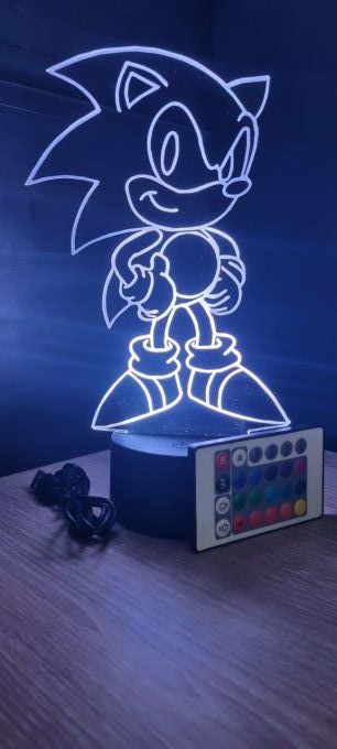 Lampe led 3D Sonic, console, jeux vidéo, veilleuse, cadeau original, personnalisable, illusion