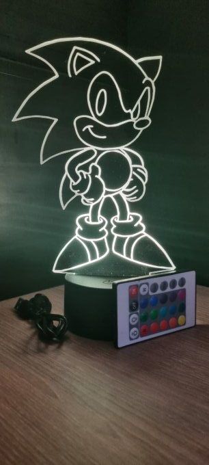 Lampe led 3D Sonic, console, jeux vidéo, veilleuse, cadeau original, personnalisable, illusion