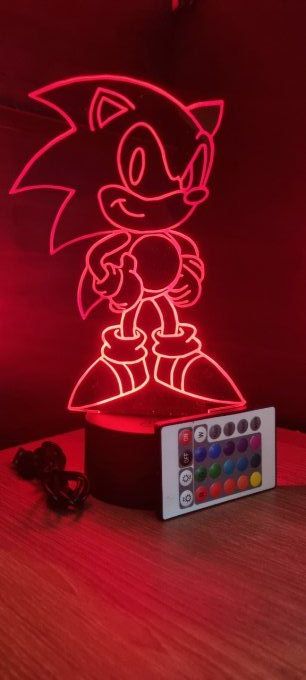 Lampe led 3D Sonic, console, jeux vidéo, veilleuse, cadeau original, personnalisable, illusion