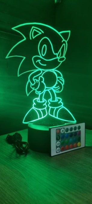 Lampe led 3D Sonic, console, jeux vidéo, veilleuse, personnalisable