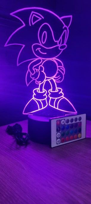 Lampe led 3D Sonic, console, jeux vidéo, veilleuse, cadeau original, personnalisable, illusion