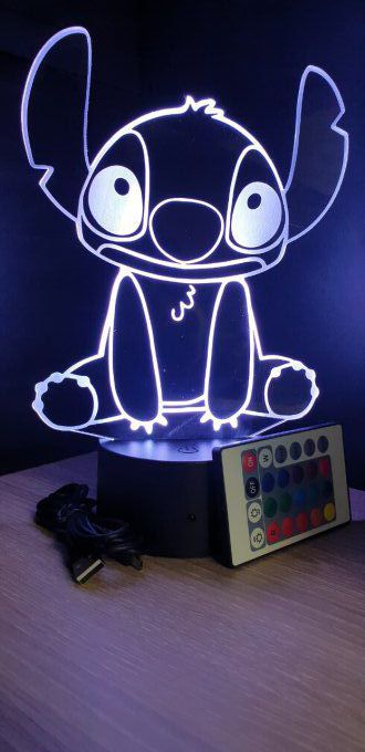 Lampe led 3D Stitch assis, dessin animé, veilleuse, déco, chambre, illusion, chevet, éclairage
