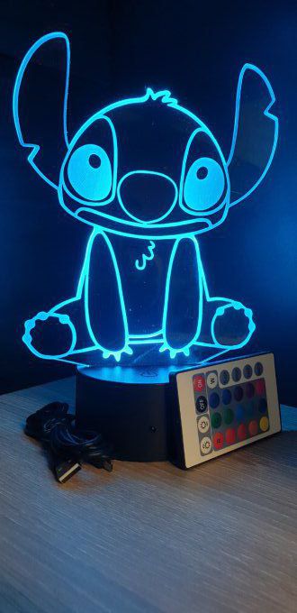 Lampe led 3D Stitch assis, dessin animé, veilleuse, déco, chambre, illusion, chevet, éclairage
