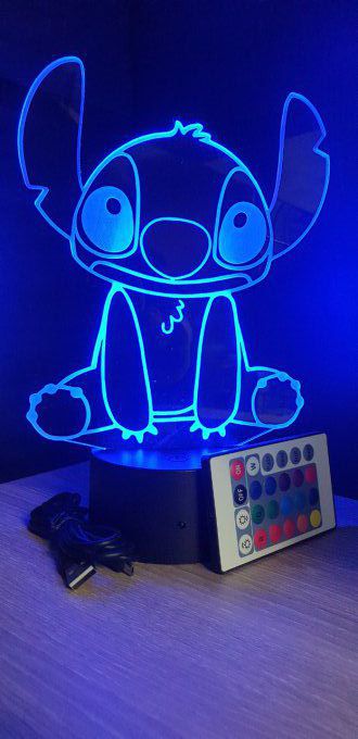 Lampe led 3D Stitch assis, dessin animé, veilleuse, déco, chambre, illusion, chevet, éclairage