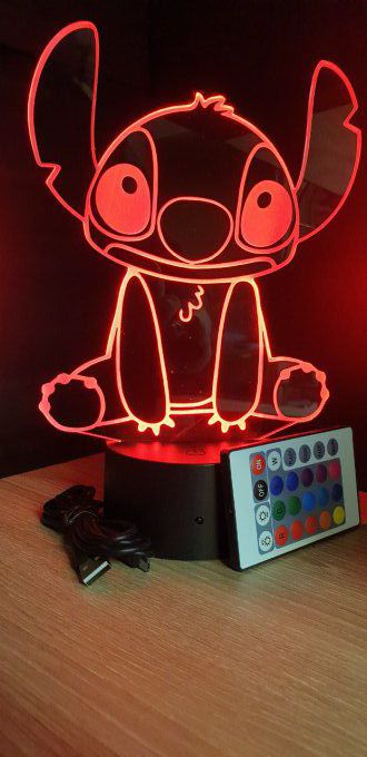 Lampe led 3D Stitch assis, dessin animé, veilleuse, déco, chambre, illusion, chevet, éclairage