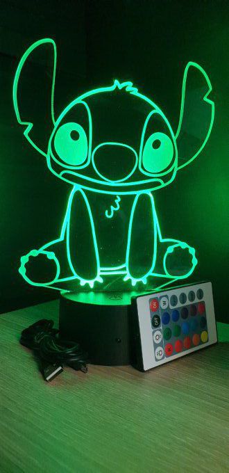 Lampe led 3D Stitch assis, dessin animé, veilleuse, déco, chambre, illusion, chevet, éclairage