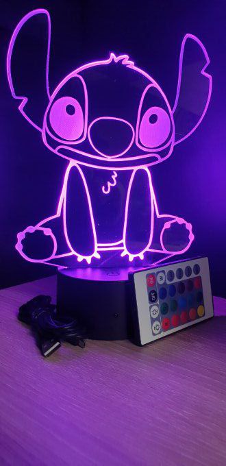 Lampe led 3D Stitch assis, dessin animé, veilleuse, déco, chambre, illusion, chevet, éclairage