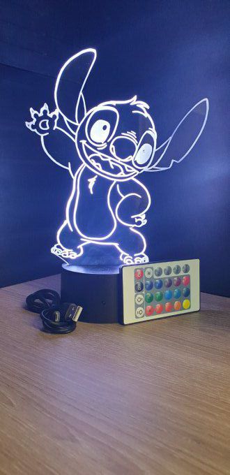 Lampe led 3D Stitch salut, dessin animé, veilleuse, déco, chambre, illusion, chevet, éclairage