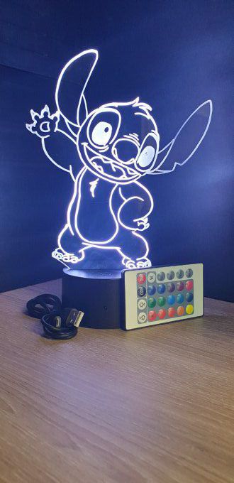 Lampe led 3D Stitch salut, veilleuse, chevet, néon, déco, dessin animé