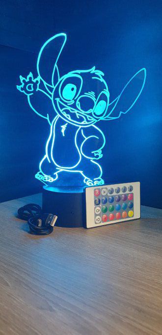 Lampe led 3D Stitch salut, veilleuse, chevet, néon, déco, dessin animé