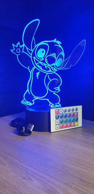 Lampe led 3D Stitch salut, veilleuse, chevet, néon, déco, dessin animé