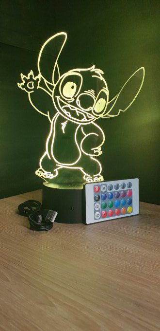 Lampe led 3D Stitch salut, veilleuse, chevet, néon, déco, dessin animé