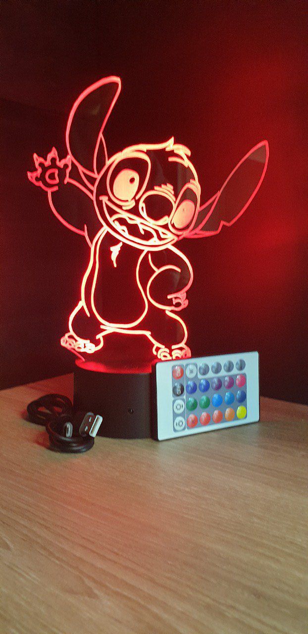 Stitch Lampe 3D Manga Veilleuse LED, Stitch Lampe de Chevet