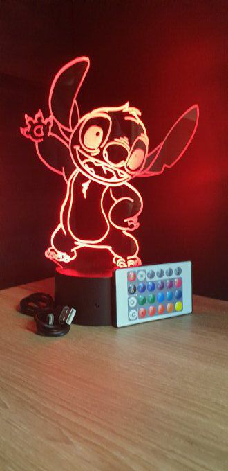 Lampe led 3D Stitch salut, veilleuse, chevet, néon, déco, dessin animé