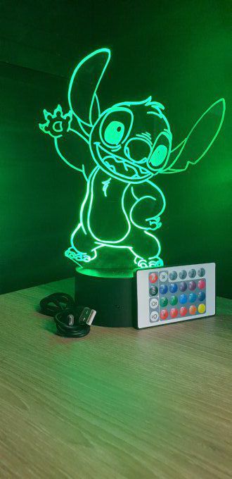 Lampe led 3D Stitch salut, veilleuse, chevet, néon, déco, dessin animé