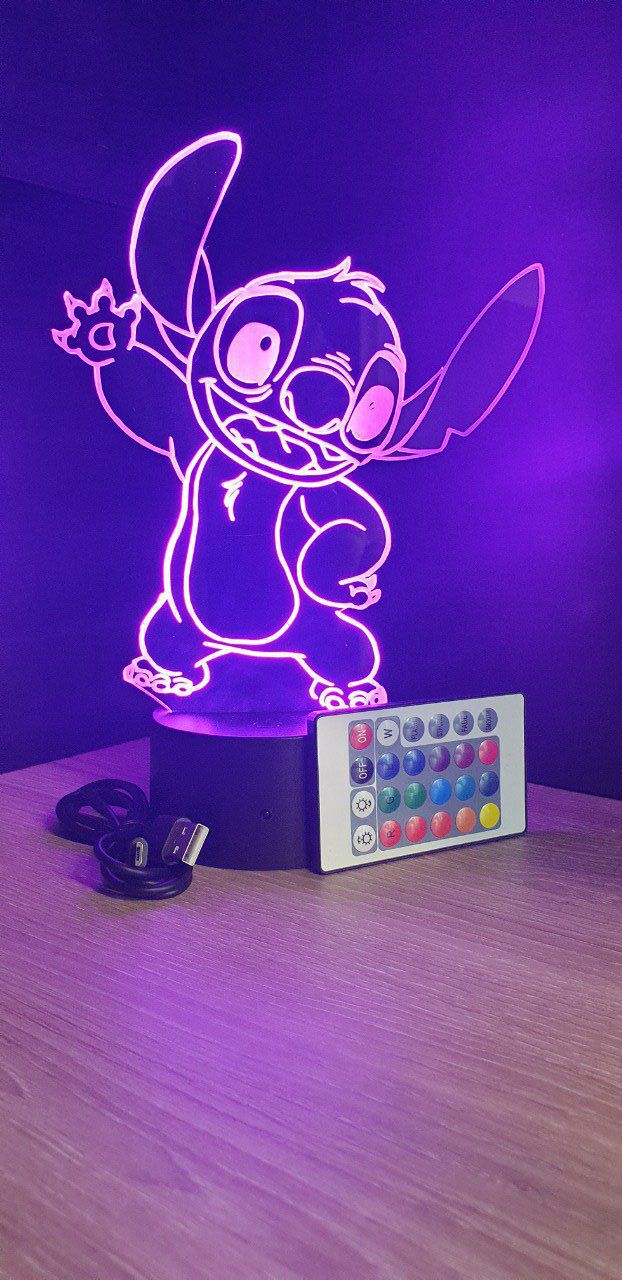 Lampe led 3D Stitch salut, veilleuse, chevet, néon, déco, dessin animé