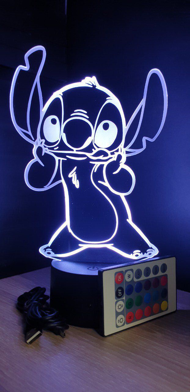 Stitch Lampe 3D Manga Veilleuse LED, Stitch Lampe de Chevet