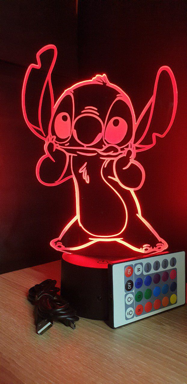 Stitch Lampe 3D Manga Veilleuse à LED, Stitch lampe de chevet