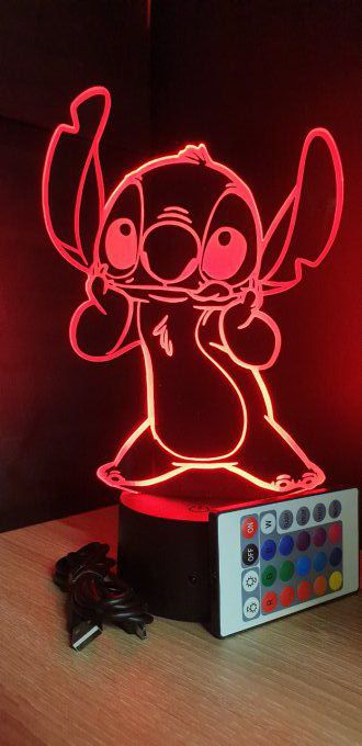 Lampe led 3D Stitch, tire la langue, dessin animé, veilleuse, déco, chambre, illusion, chevet