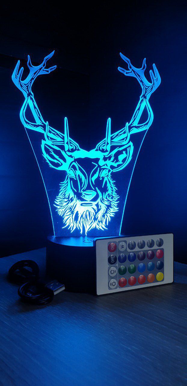 Lampe led 3D Tête de cerf, chevet, veilleuse, déco, personnalisable