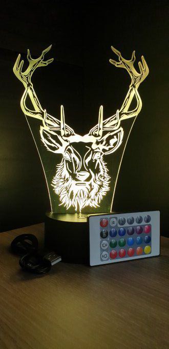 Lampe led 3D Tête de cerf, chevet, veilleuse, déco, personnalisable