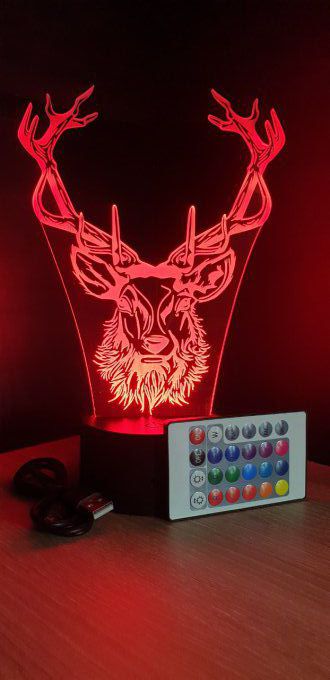 Lampe led 3D Tête de cerf, chevet, veilleuse, déco, personnalisable