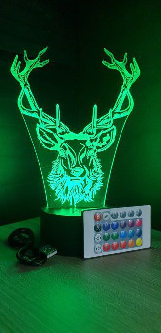 Lampe led 3D Tête de cerf, chevet, veilleuse, déco, personnalisable