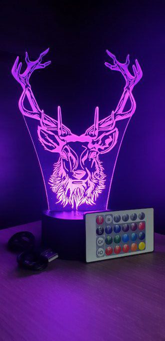 Lampe led 3D Tête de cerf, chevet, veilleuse, déco, personnalisable