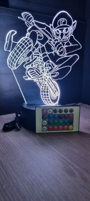 Lampe led 3D Waluigi moto, Mario , jeu vidéo, veilleuse, cadeau original, personnalisable, illusion