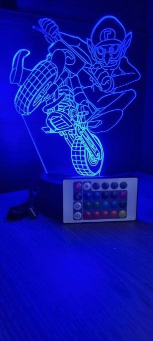 Lampe led 3D Waluigi moto, Mario , jeu vidéo, veilleuse, cadeau original, personnalisable, illusion